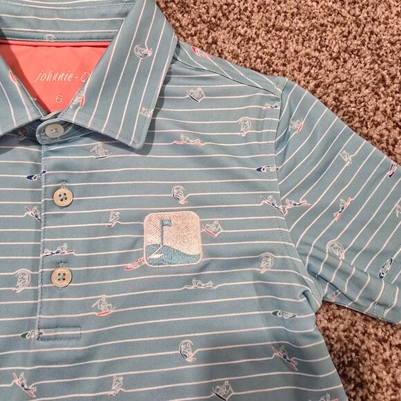 Boy's Johnnie-O Blue Striped Golf Short Sleeve Polo | Size 6 - Picture 3 of 6
